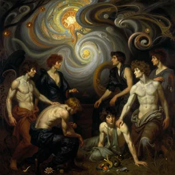 hyper realistic painting of swirling and unstable composition in the style of wayne barlowe, gustav moreau, goward, gaston bussiere and roberto ferri, santiago caruso, and austin osman spare, bouguereau, alphonse mucha, saturno butto. occult art