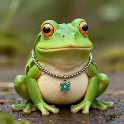 a frog wearing a necklace