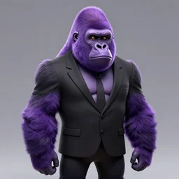 a digital artwork of a purple fur gorilla wearing a black suit, trending on artstation