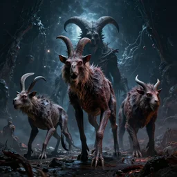 extinct animals in the space, nightmare, hell, photograph, wild, highly detailed vfx, cinematic