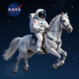 horse wearing a space suit with helmet helmet helmet, floating in outer space, high tech saddle, highly detailed, stars in the background, nasa picture, 4 k, octane render, highly realistic photograph, full body shot