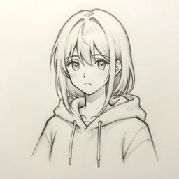 a pencil sketch of an anime girl wearing a hoodie, rough sketch with erased lines, trending on artstation, detailed, anime, line art