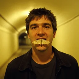 7 0 s movie still of a man with a jaw full of moth in a yellow wall tunnel, cinestill 8 0 0 t 3 5 mm eastmancolor, heavy grain, high quality, high detail