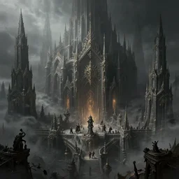 dark, warhammer 4 0 0 0 0 hive city, gothic, massive scale, extremely intricate, baroque, fog, greg rutkowski, darek zabrocki, marcin rubinkowski, lorenzo lanfranconi, oleg zherebin, karlkka, trending on artstation