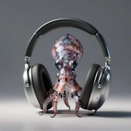 robotic squid in headphones, art, digital art, minimalism