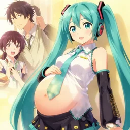 hatsune miku pregnant in the third month, big pregnant belly, belly bulge, closeup at the belly, trending on pixiv fanbox, art by makoto shinkai, ilya kuvshinov, akihiko yoshida