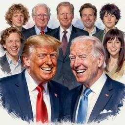 potrait of cross between donald trump and joe biden laughing, menacing teeth, zdzislaw beksinski, lewis jones, dariusz zawadzki, wayne barlow, mark arian, ilya kuvshinov, lois van baarle and makoto shinkai, 4 k, ultra - high - definition professional color pastel,
