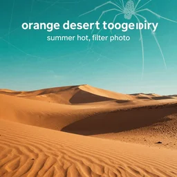 “orange desert photograph with a bright teal sky, white spider silhouette overlay filling the frame, summer hot, filter photo”