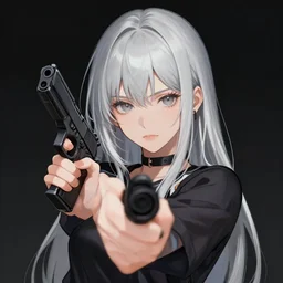 girl silver hair, holding a gun, trending on artstation, illustration by Yoji Shinkawa, portrait