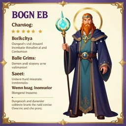 character specs sheet, dungeons and dragon, magician, colorful, mystic