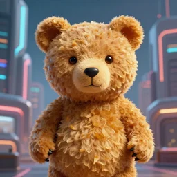 portrait of haribo bear in future city, color a