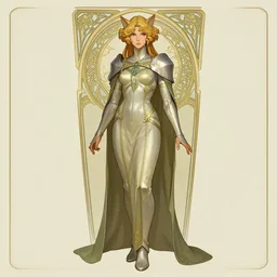 full - body artwork, cattie - brie of mithral hall, by artgerm, cushart krenz, greg rutkowski. art nouveau neo - gothic stained glass by mucha. swirly intricate glass linework background. gaudy colors, sharp edges. ultra clear detailed. 8 k. elegant. octane render