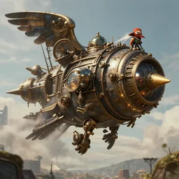 Steampunk Avian Engineer In front of a flying machine