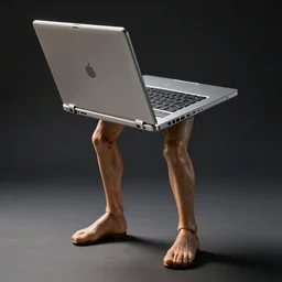a laptop with human legs, surreal photography, 8 k, dramatic lightning, ultra realistic