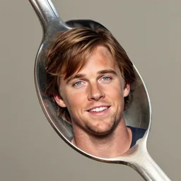 a silver spoon with reese witherspoon face on it, reese witherspoon face, macros shot, hyper realistic