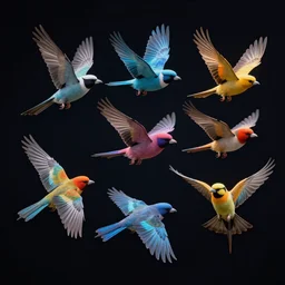 highly detailed photo of seven colored bird flying in the dark space, hyper realistic, concept art, 8 k detail post - processing