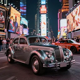 vintage cars in times square at night, grand theft auto liberty city vibes, grand theft auto, photorealistic hyperdetailed 3 d matte painting, hyperrealistic, cinematic, unrealengine octane render, silent hill,