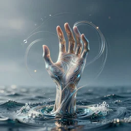 a hand rising from the ocean, intricate abstract. delicate artwork. by tooth wu, wlop, beeple, dan mumford. octane render, trending on artstation, greg rutkowski very coherent symmetrical artwork. cinematic, hyper realism, high detail, octane render, 8 k, depth of field, bokeh. chrome accents.