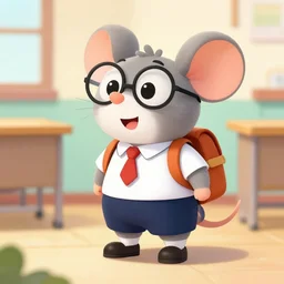 cartoon of a rat in school uniform on his first day of school, highly detailed, colourful