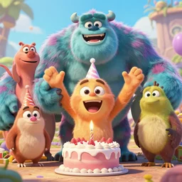 overjoyed count orlok celebrating his birthday with monstrous friends