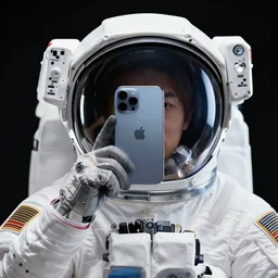 extremely detailed portrait of space astronaut, holds iphone up to visor, reflection of iphone in visor, moon, alien, extreme close shot, soft light, award winning photo by david lachapelle