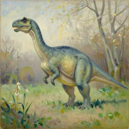 a painting of a dinosaur in a zoo, in spring, oil on canvas, by hammershoi