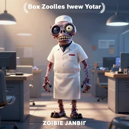 zombie janitor in corporate setting adventure pixar movie poster