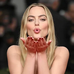 Margot Robbie blowing a kiss