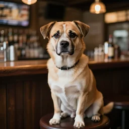 photo of a dog sitting at a bar, hd, photorealistic