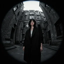 noir film world, Feng Zhu, trending on Artstation, 8K, ultra wide angle, pincushion lens effect.