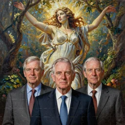 old white men in business suits beheading a nature goddess, by senior concept arist josephine wall, high resolution, puzzle art
