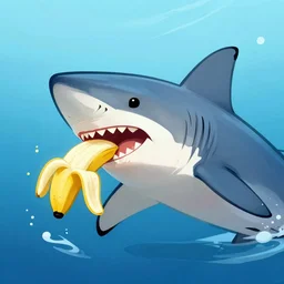 a digital illustration of a shark, eating - a - banana!!!!!!!!!!!!, trending on artstation