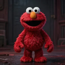 a creepy photo of a demonic evil elmo