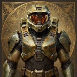 symmetry!! portrait of master cheif from halo, intricate, elegant, highly detailed, digital painting, artstation, concept art, smooth, sharp focus, illustration, art by artgerm and greg rutkowski and alphonse mucha
