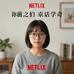 netflix thumbnail for a new tv series based on a best - selling non - fiction memoir about therapy, starring young half korean actress wearing glasses, short hair, netflix preview, netflix logo, series title, hd