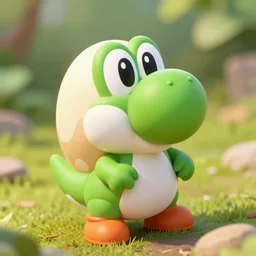 cute yoshi egg, outside, detailed photo, tilt shift