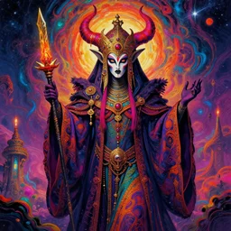 A psychedelic spacelore cultist, vibrant color scheme, highly detailed, in the style of romanticism, cinematic, artstation, Moebius, Greg rutkowski