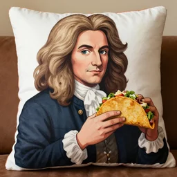 isaak newton hugging an anime body pillow while eating tacos
