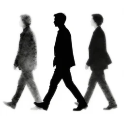 symmetry!! black and white silhouette drawing of a person walking, white background by stanhope forbes