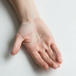a photo of one ultra detailed photorealistic woman's hand with palm up, back of hand on the table, palm pattern visible, instagram photo, studio photo, 9 0 mm, f / 1. 4