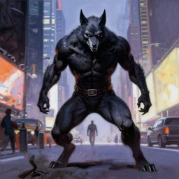 werewolf in times square, painting by frank frazetta, by artgerm