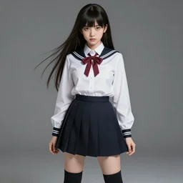 exorcist school girl, school uniform, seifuku, pleated miniskirt, overknee socks, battle angel alita. by rembrandt 1 6 6 7, illustration, by konstantin razumov, by william - adolphe bouguerea
