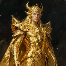 golden wizard, extreme fine detail background, night, highly detailed, high quality, digital painting, hyperrealistic, by nicola samori and wayne barlowe