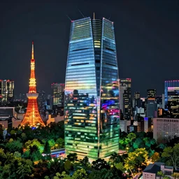 building by richard rogers, uv light elysian neon noir laser liberty city anime tokyo landscape reclaimed by nature forest studio ghibli made of glass vaporwave, archdaily, wallpaper, highly detailed, trending on artstation.