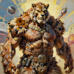 oil painting upper body portrait of huge martyn ford as grendel wearing animal skins, by norman rockwell, jack kirby, alex ross, bergey, zdzislaw beksinski, ruan jia, jeremy mann, tom lovell, 5 0 s science fiction, pulp scifi fantasy marvel illustration