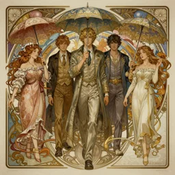 klaus and five from umbrella academy, fantasy, intricate, elegant, highly detailed, digital painting, artstation, concept art, matte, sharp focus, illustration, hearthstone, art by artgerm and greg rutkowski and alphonse mucha