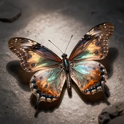 macrophotograph of cybernetic butterfly, art by moebius