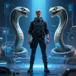 a futuristic man standing in front of a blue light, a computer rendering by senior character artist, polycount, cobra, futuristic, concept art, sci-fi