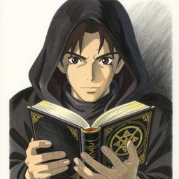 an occultist holding the necronomicon, noir, finely illustrated face, highly detailed, colored pencil, studio ghibli, tankobon, in the style of ilya kuvshinov and krenz cushart and william - adolphe bouguereau and alphonse mucha