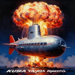 a beautiful painting submarine, nuclear explosion by kusama yayoi award - winning art, andy warhol color, dramatic light, octane render
